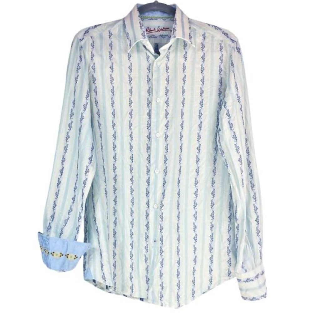 Bnwt Robert Graham White And Blue Patterned Shirt Large 100% Cotton